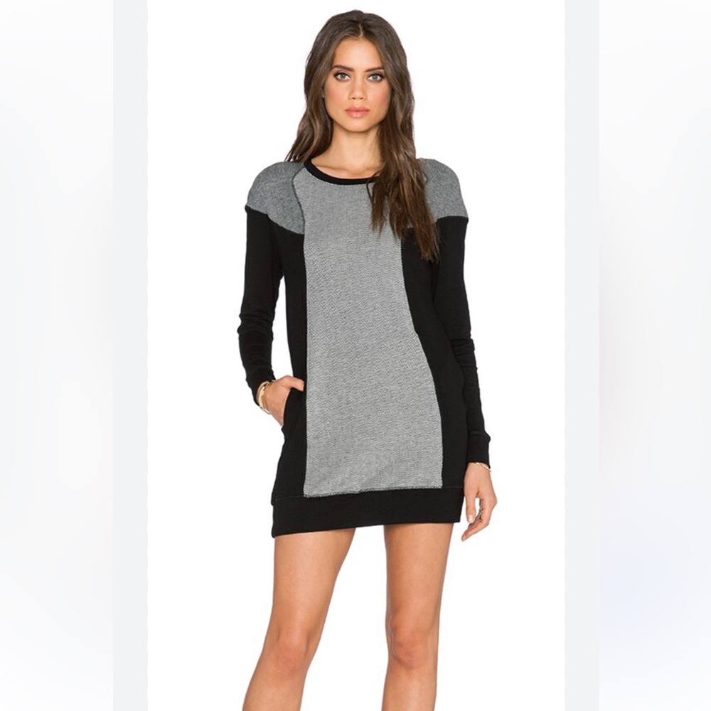 EUC Michael Stars Herringbone Long Sleeve
Open Crew Neck Dress Black SZ M